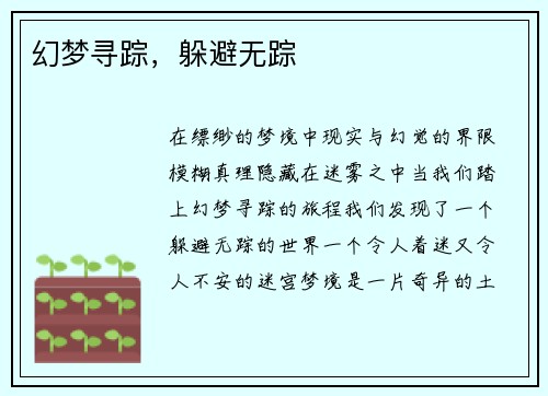 幻梦寻踪，躲避无踪